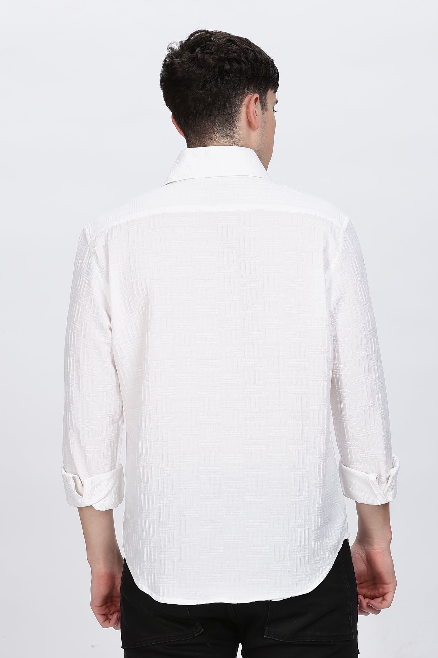 Men Solid White Full Sleeve Shirt