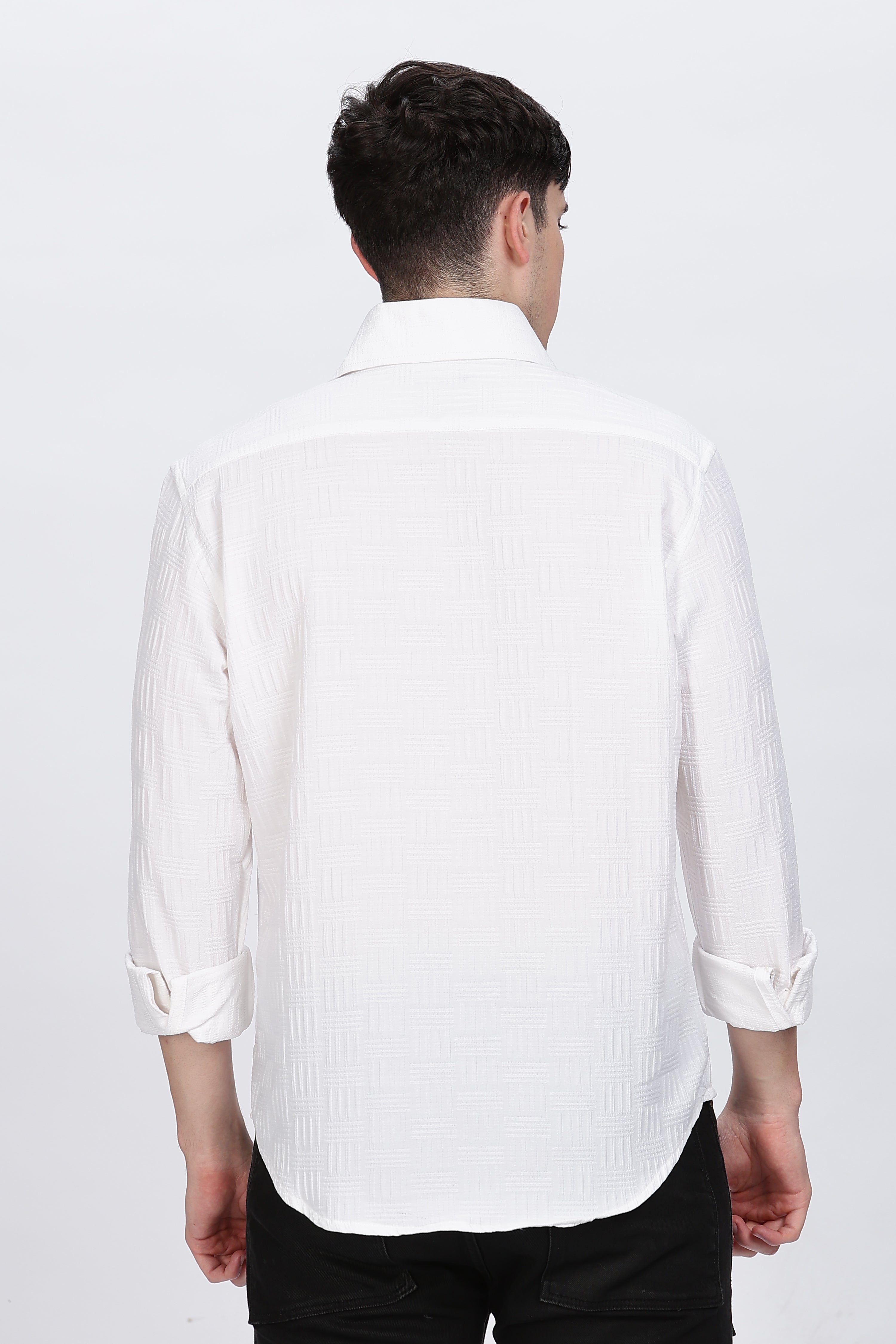 Cotton Solid White Full Sleeve Shirt Retro Men-7