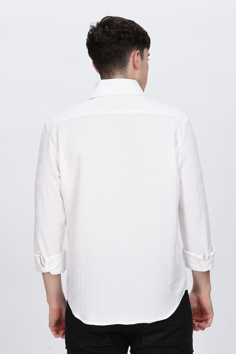 Cotton Solid White Full Sleeve Shirt Retro Men-7