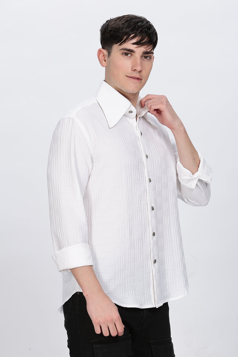Cotton Solid White Full Sleeve Shirt Retro Men-5