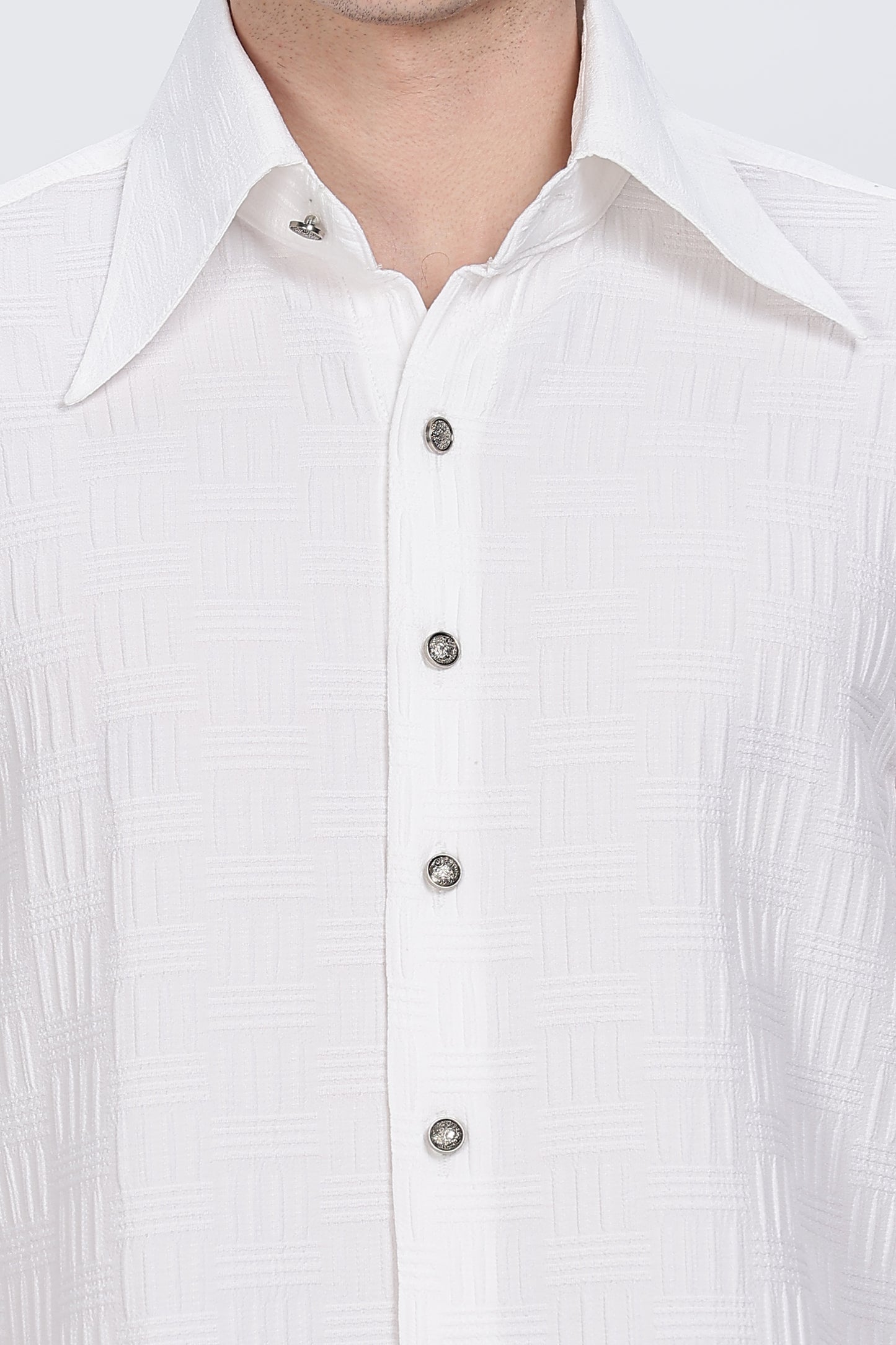 Men Solid White Full Sleeve Shirt