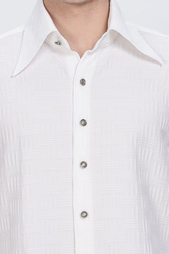 Cotton Solid White Full Sleeve Shirt Retro Men-4