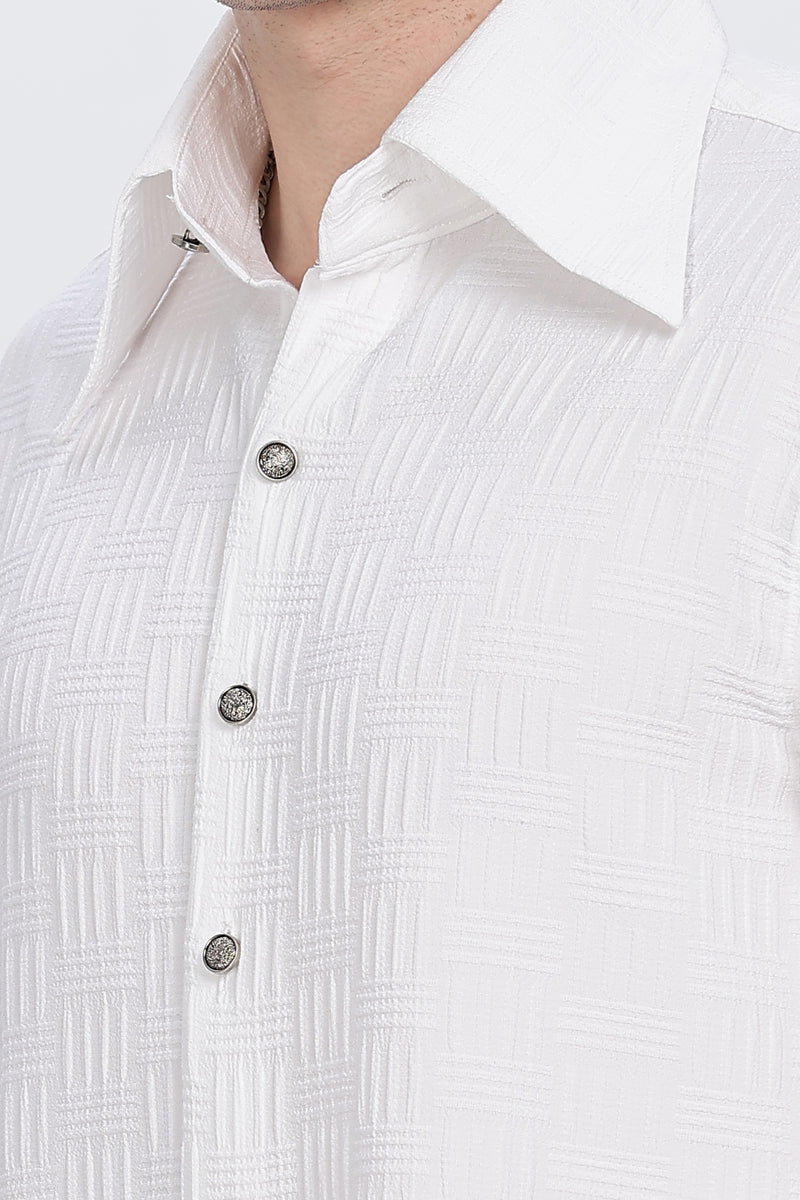 Cotton Solid White Full Sleeve Shirt Retro Men-3