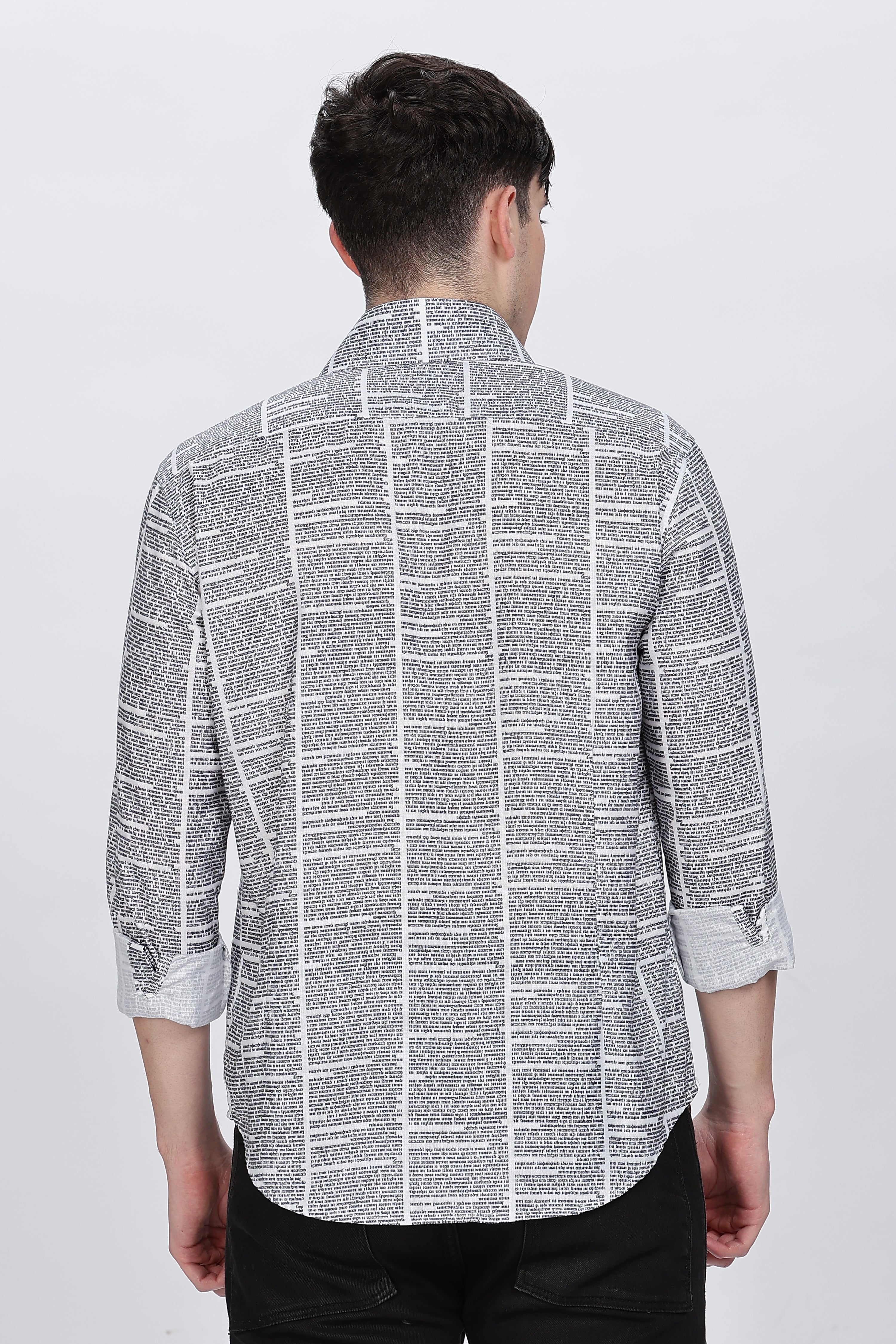 Regular Fit News Paper Printed Full Sleeve Collar Casual Shirt Retro Men-4