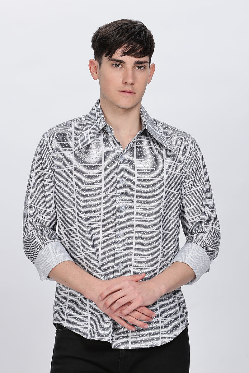 Regular Fit News Paper Printed Full Sleeve Collar Casual Shirt Retro Men-3