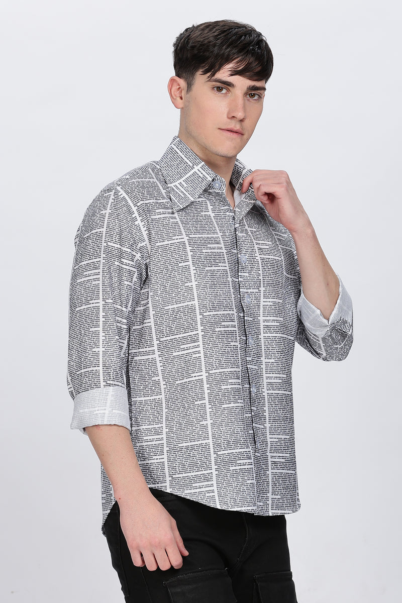 Regular Fit News Paper Printed Full Sleeve Collar Casual Shirt Retro Men-5