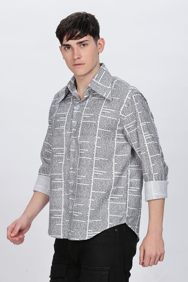 Regular Fit News Paper Printed Full Sleeve Collar Casual Shirt Retro Men-6