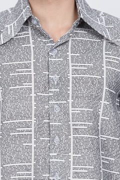 Regular Fit News Paper Printed Full Sleeve Collar Casual Shirt Retro Men-2