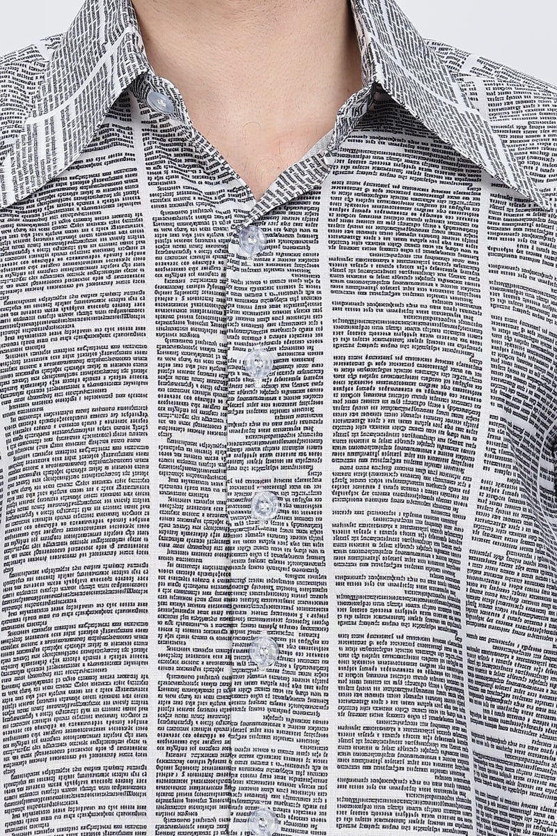 Regular Fit News Paper Printed Full Sleeve Collar Casual Shirt Retro Men-2