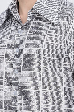 Regular Fit News Paper Printed Full Sleeve Collar Casual Shirt Retro Men-7