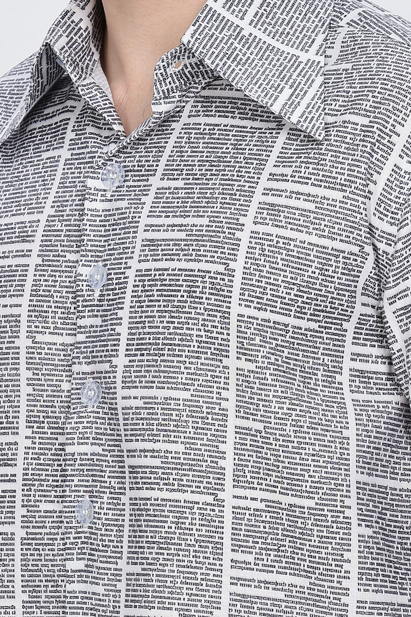 Regular Fit News Paper Printed Full Sleeve Collar Casual Shirt Retro Men-7
