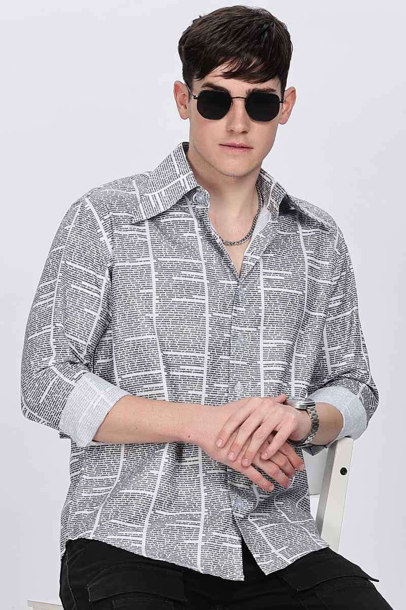 Regular Fit News Paper Printed Full Sleeve Collar Casual Shirt Retro Men-1