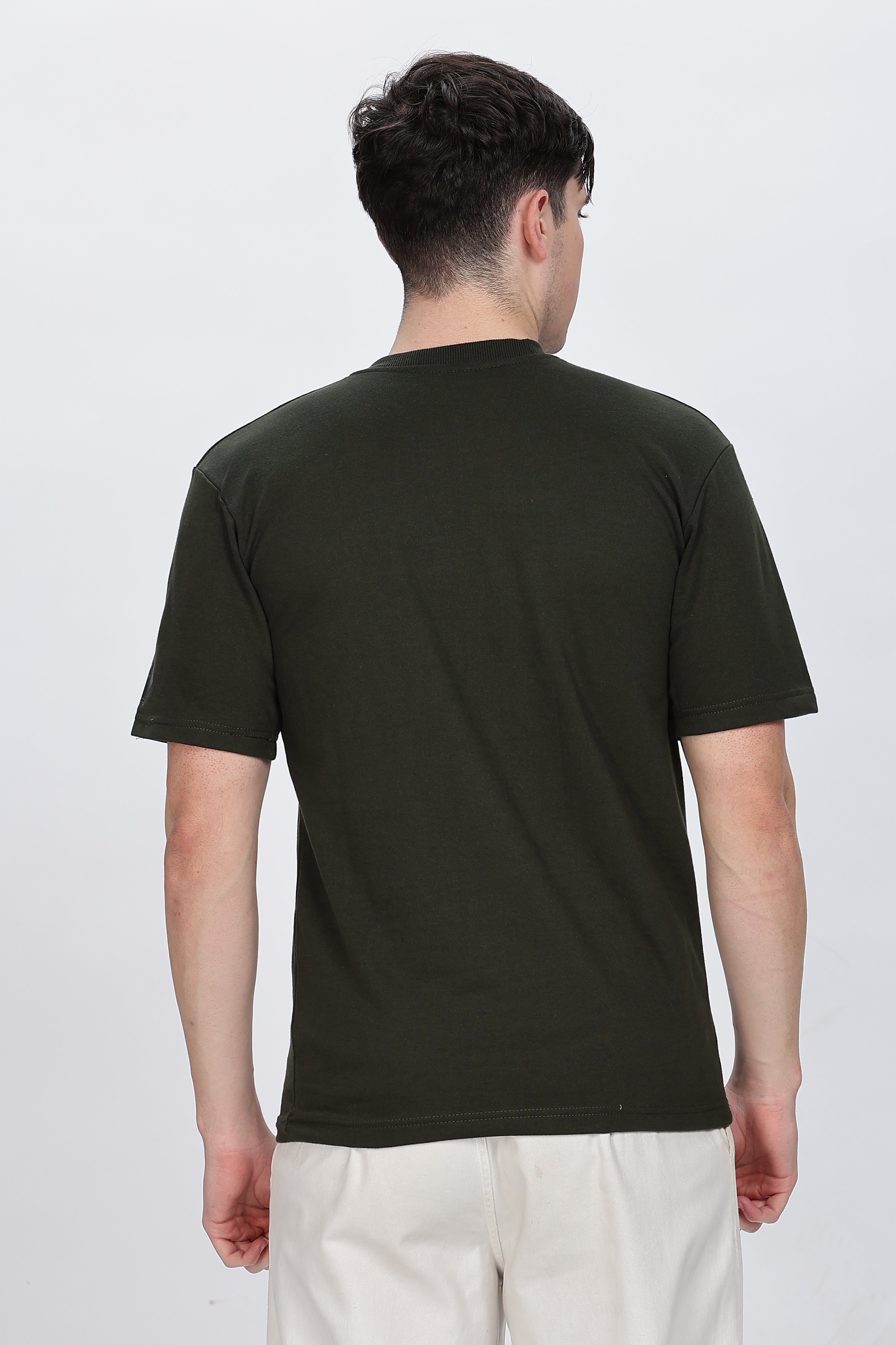 Printed Men Round Neck Dark Green T-Shirt Retro Men-3