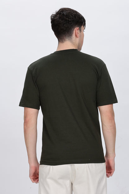 Printed Men Round Neck Dark Green T-Shirt