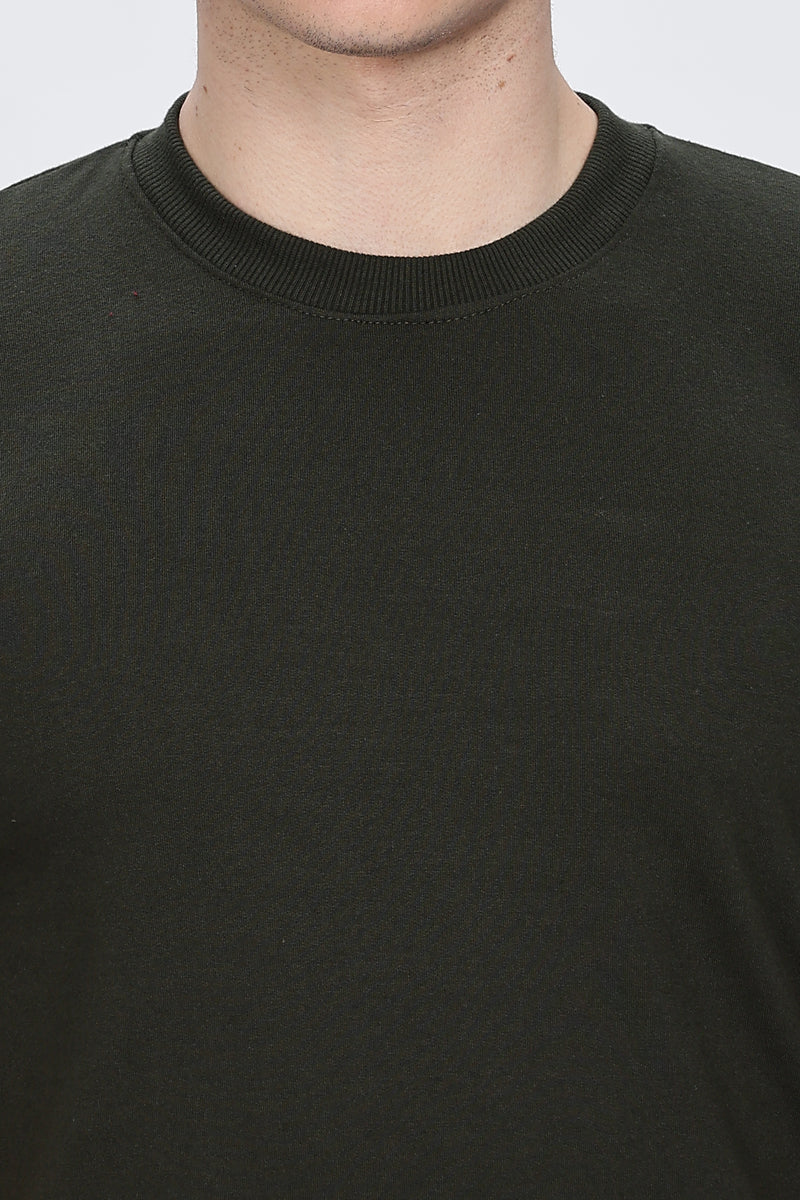 Printed Men Round Neck Dark Green T-Shirt Retro Men-7