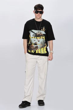 Graphic Print Round Neck Cotton Black T-Shirt Retro Men-4