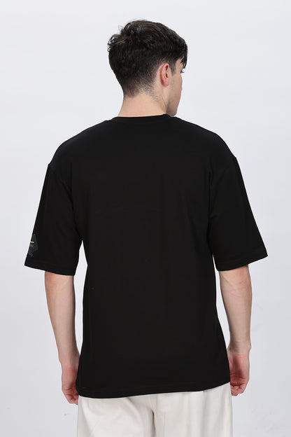 Men Graphic Print Round Neck Cotton Blend Black T-Shirt
