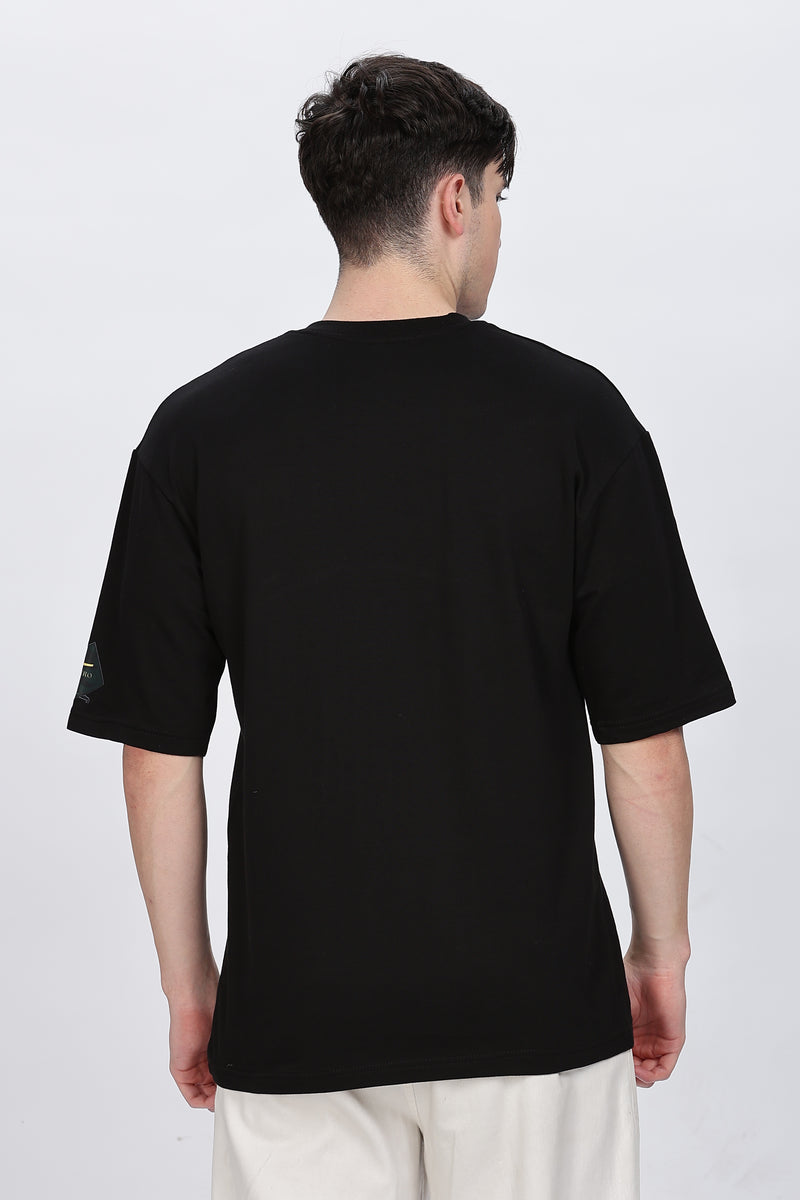 Graphic Print Round Neck Cotton Black T-Shirt Retro Men-5