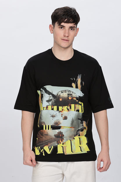Men Graphic Print Round Neck Cotton Blend Black T-Shirt