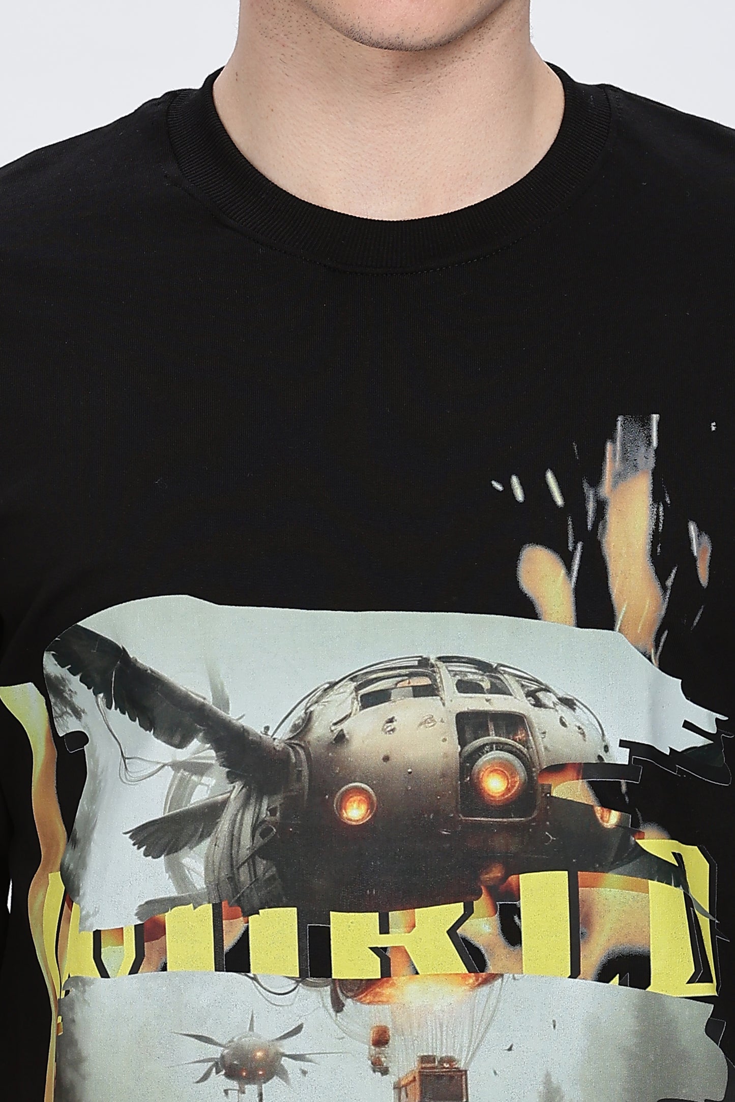 Men Graphic Print Round Neck Cotton Blend Black T-Shirt