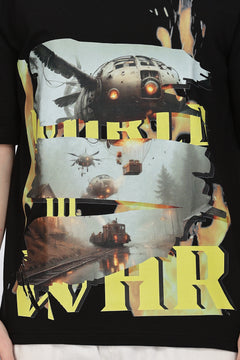 Graphic Print Round Neck Cotton Black T-Shirt Retro Men-3