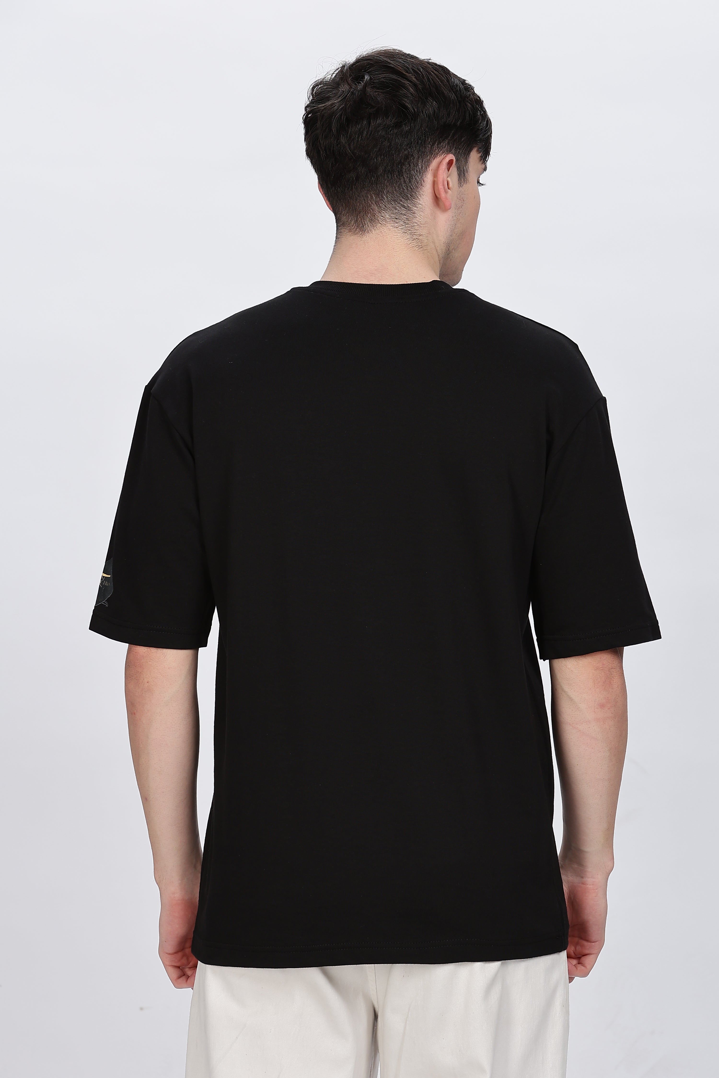 Printed Men Round Neck Black T-Shirt Retro Men-3