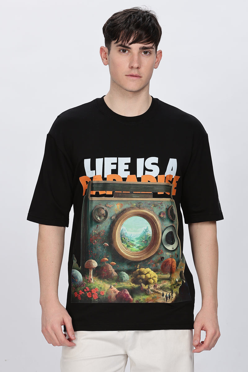 Printed Men Round Neck Black T-Shirt Retro Men-1