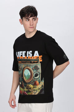 Printed Men Round Neck Black T-Shirt Retro Men-4