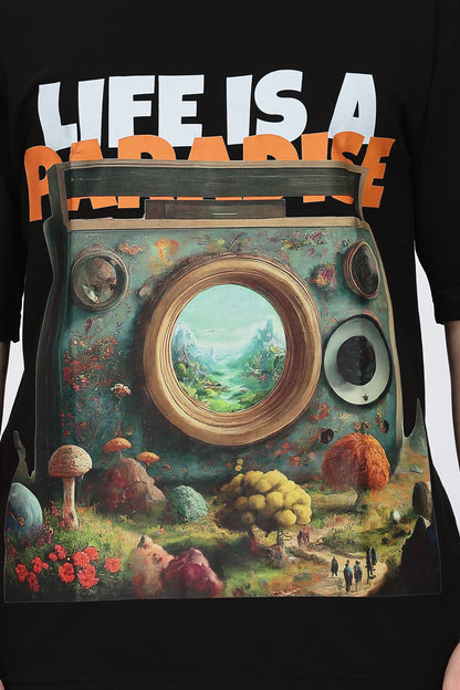 Printed Men Round Neck Black T-Shirt