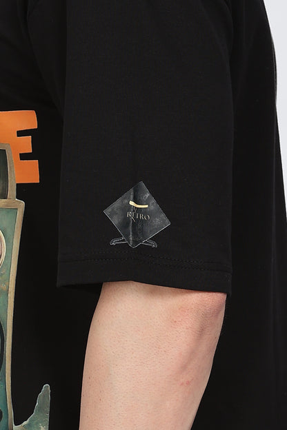 Printed Men Round Neck Black T-Shirt