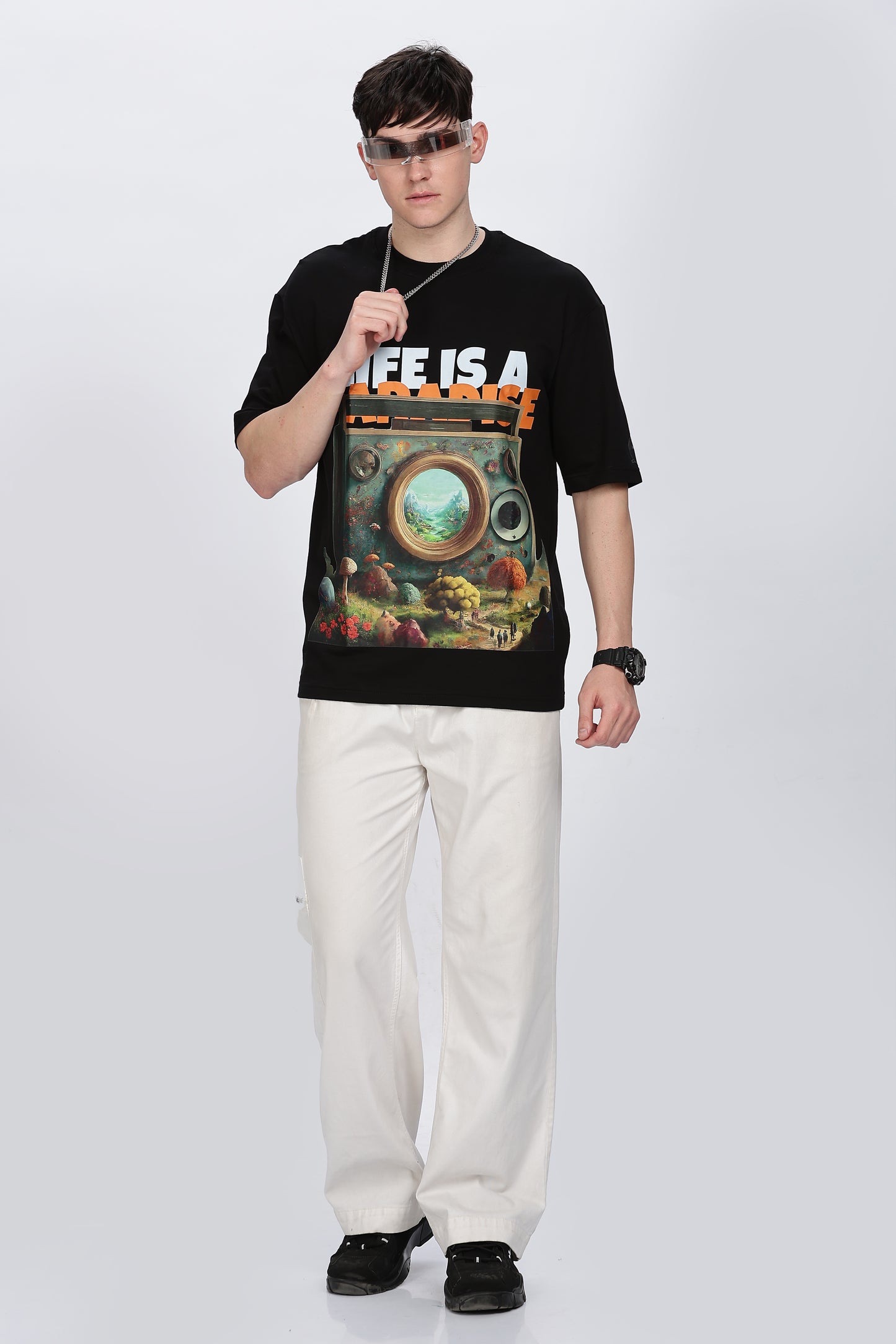 Printed Men Round Neck Black T-Shirt