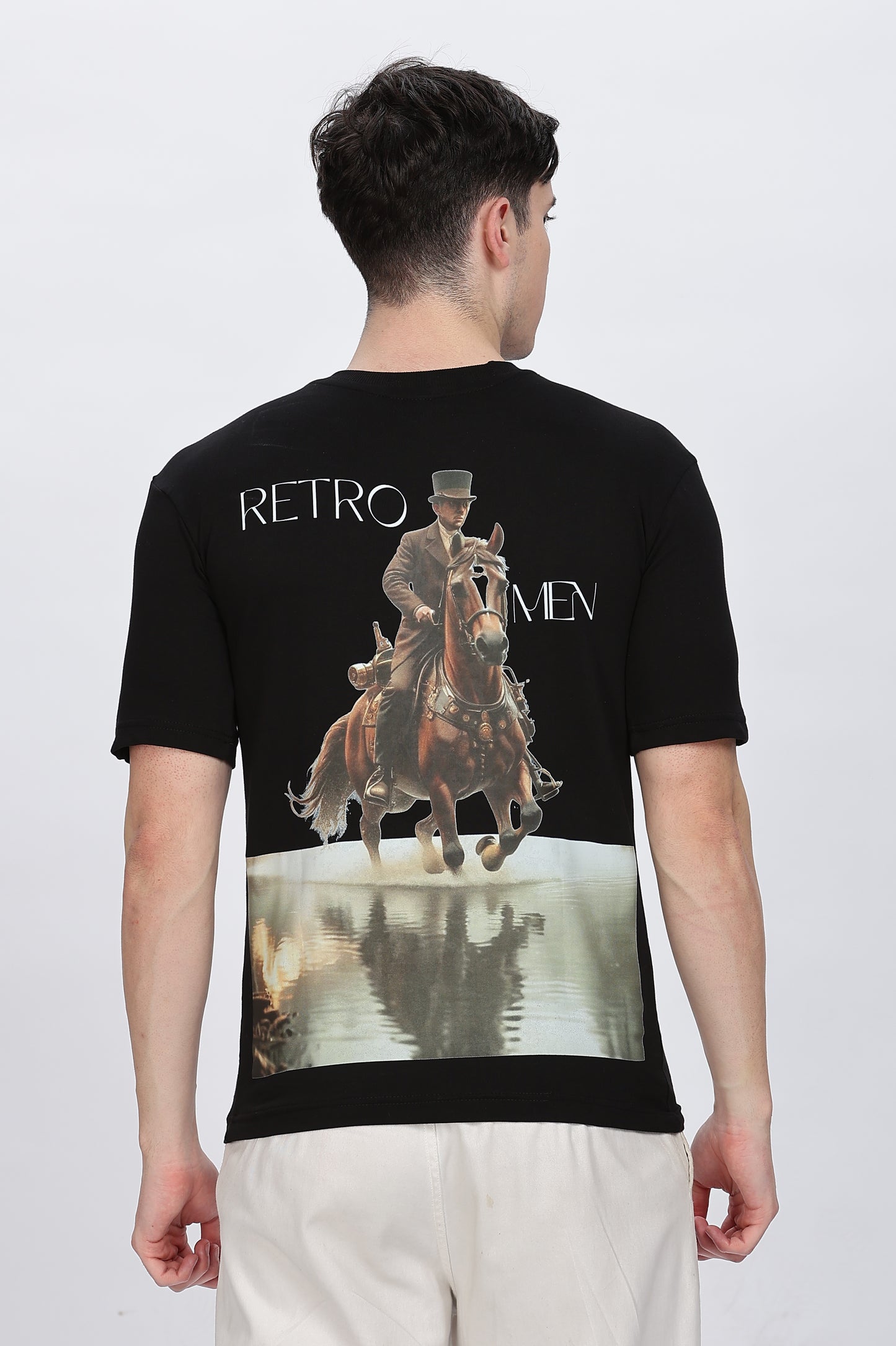 Printed Men Round Neck Black T-Shirt