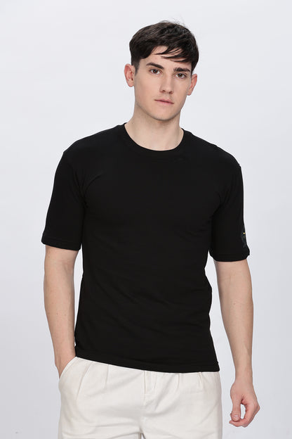Printed Men Round Neck Black T-Shirt