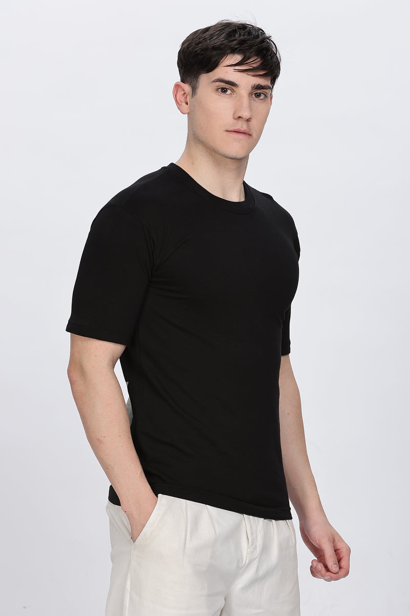 Horse Printed Men Round Neck Black T-Shirt Retro Men-7