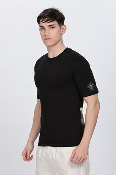 Horse Printed Men Round Neck Black T-Shirt Retro Men-6