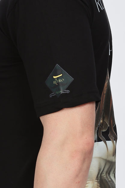 Printed Men Round Neck Black T-Shirt