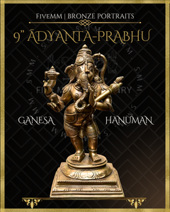 Adyanta-Prabhu:Ganesa-Hanuman composite Panchaloha Bronze Icon - 9"