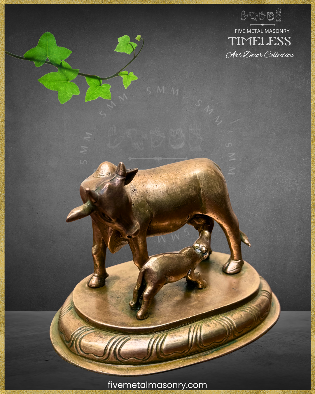 Cow and Calf Panchaloha Bronze Icon - 4" - Timeless Collection