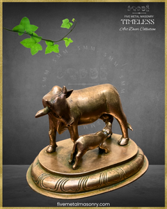 Cow and Calf Panchaloha Bronze Icon - 4" - Timeless Collection
