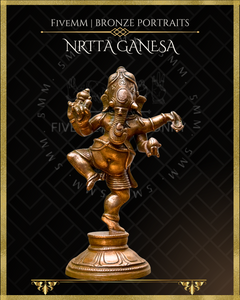 Nrtta(Dancing) Ganesa Panchaloha Bronze Icon - 4.5" -Antique finish