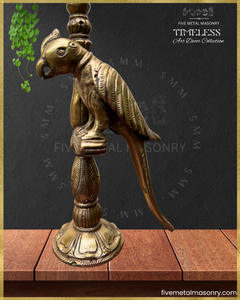 Suka:Parrot perched on pillar Panchaloha Bronze Icon - 8"- Timeless Collection