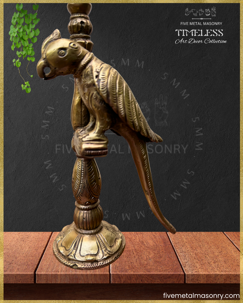 Suka:Parrot perched on pillar Panchaloha Bronze Icon - 8"- Timeless Collection
