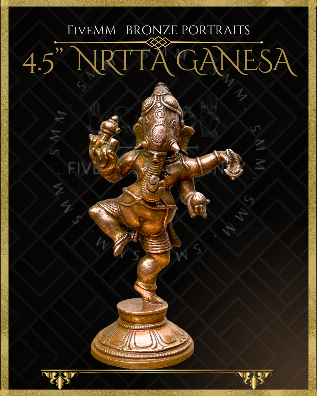 Nrtta(Dancing) Ganesa Panchaloha Bronze Icon - 4.5" -Antique finish