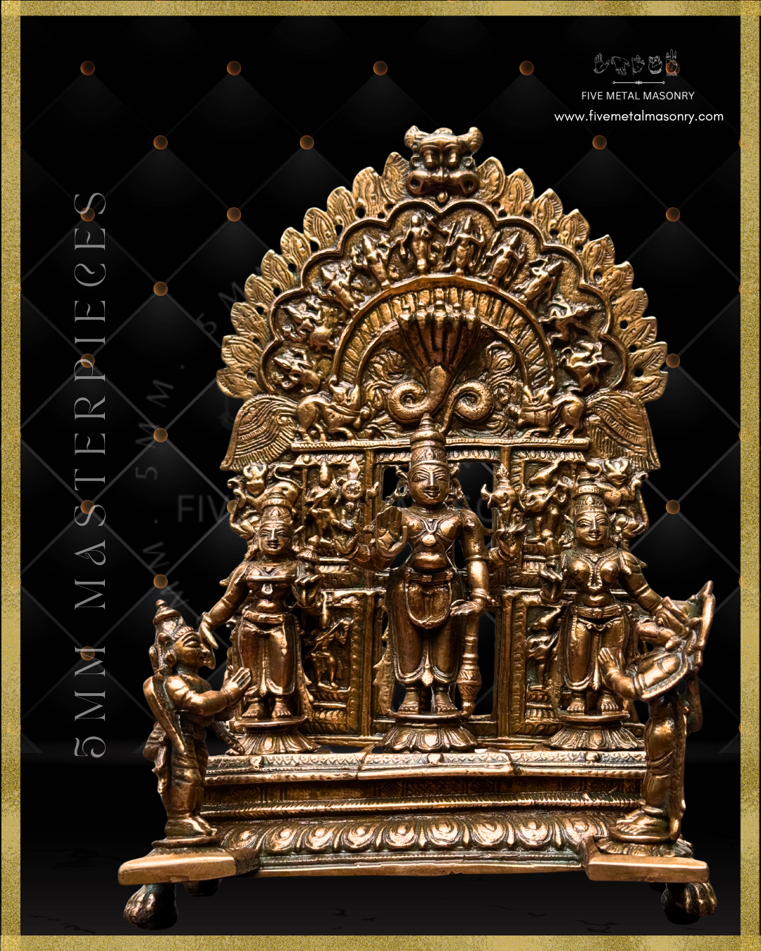 Vishnu Panchaloha Bronze Icon Set - 9" with arch-  Masterpieces Collection