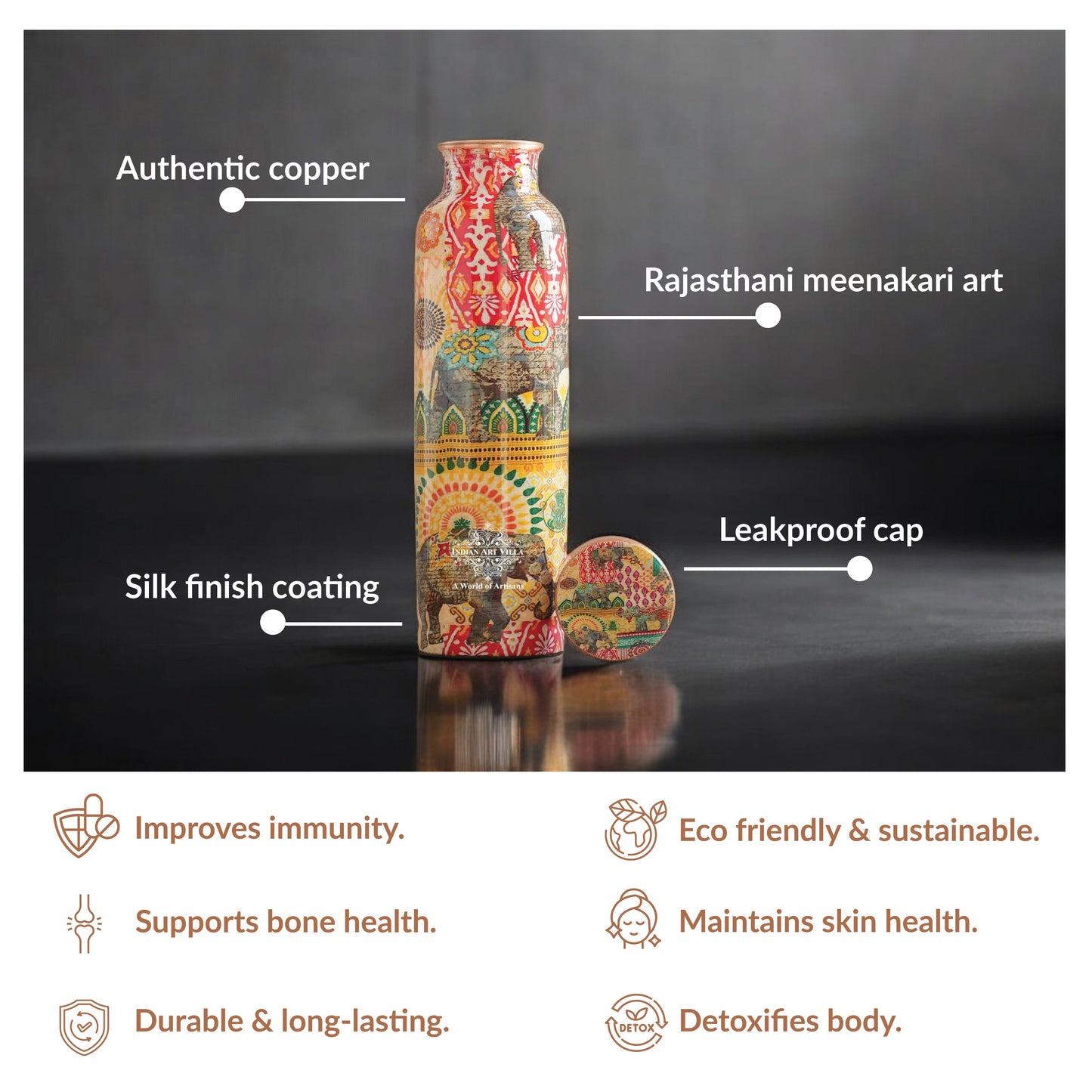 Tamba Bottle with Rajasthani Meena 'Padharo Mhare Desh' Design – 900 ML