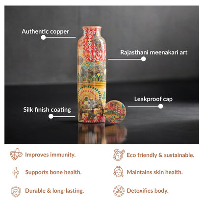 Tamba Bottle with Rajasthani Meena 'Padharo Mhare Desh' Design – 900 ML