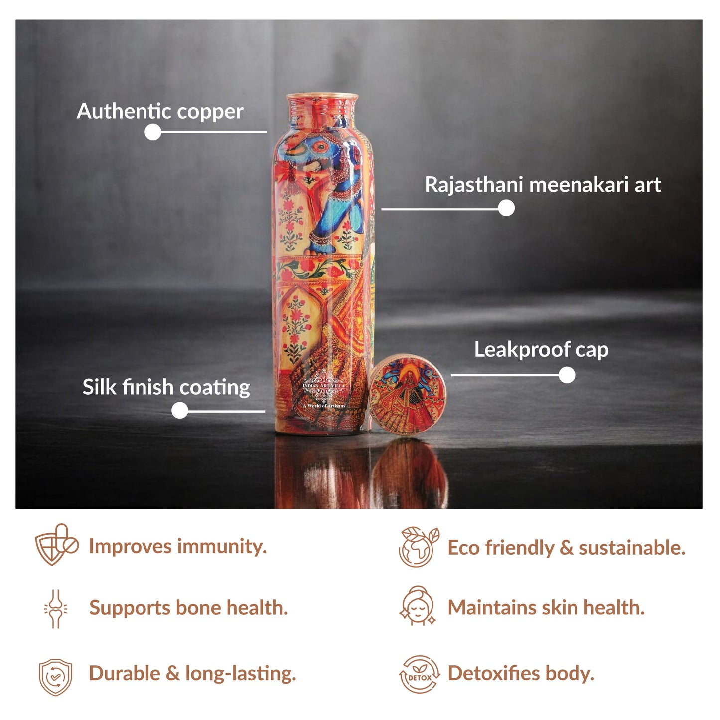 Tamba Bottle with Rajasthani Meena 'Padharo Mhare Desh' Design – 900 ML