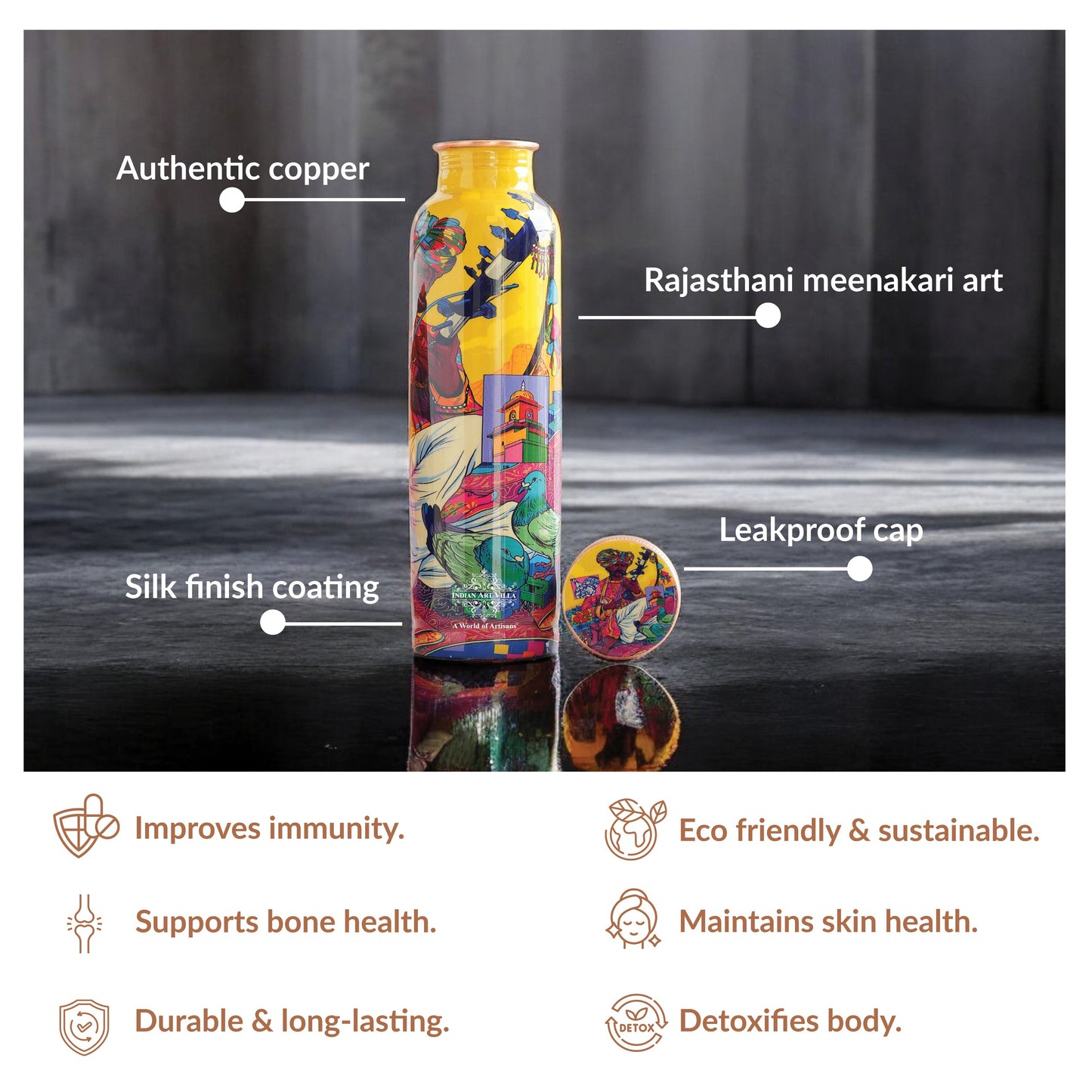 Tamba Bottle with Rajasthani Meena 'Padharo Mhare Desh' Design – 900 ML