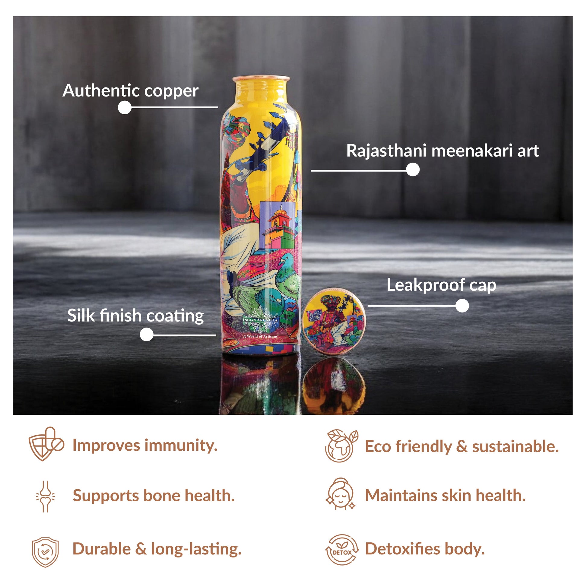 Tamba Bottle with Rajasthani Meena 'Padharo Mhare Desh' Design – 900 ML