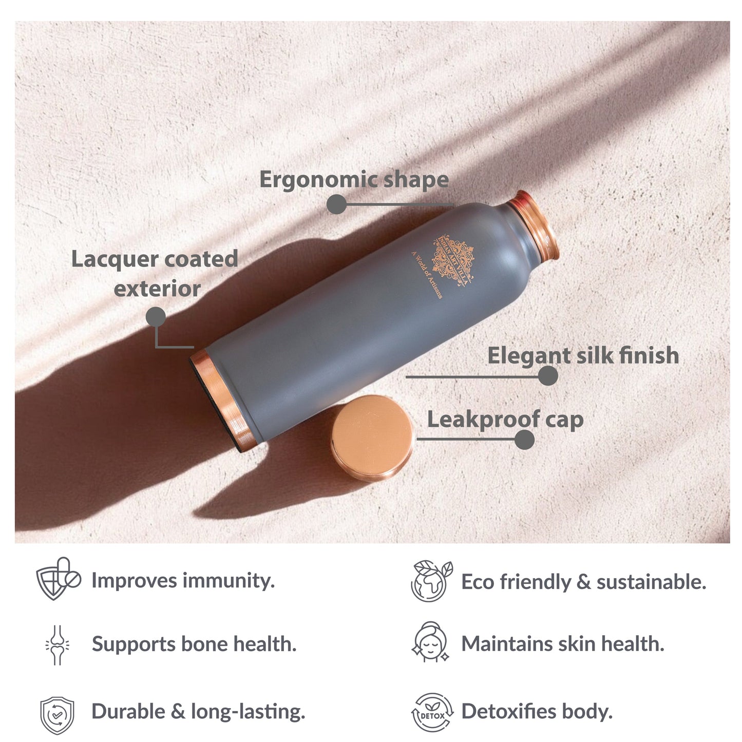 Personalized Copper Silk Finish Ergonomic Water Bottle 900 ML